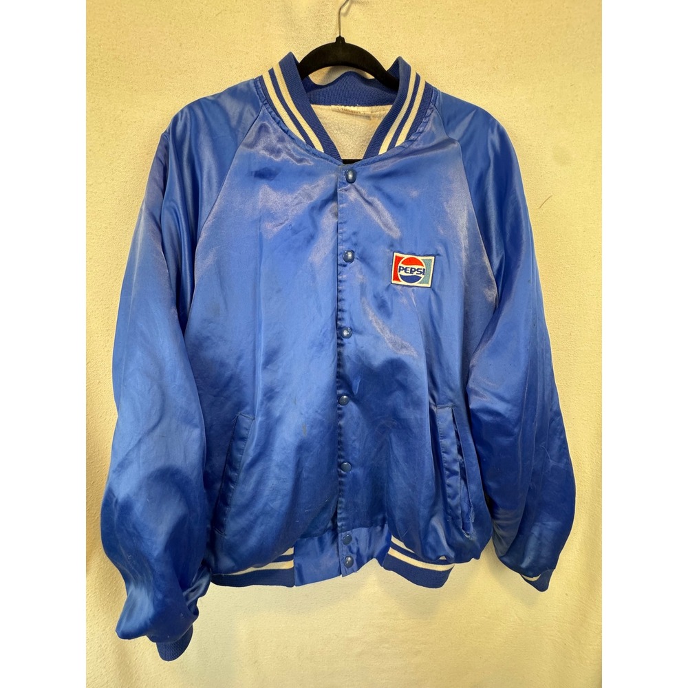 Auburn Sportswear Jacket Blue Pepsi Logo Satin Bomber Vintage USA XL